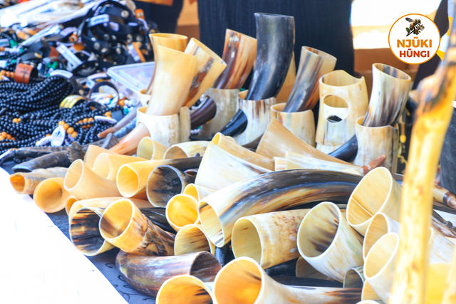 Traditional horns and gourds on display
